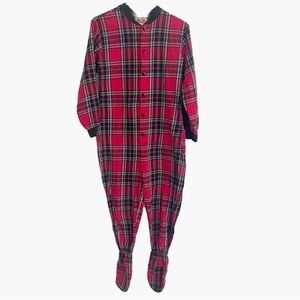 BIG FEET Unisex Red Black Plaid Pajamas Footed Drop Seat One Piece Size Small